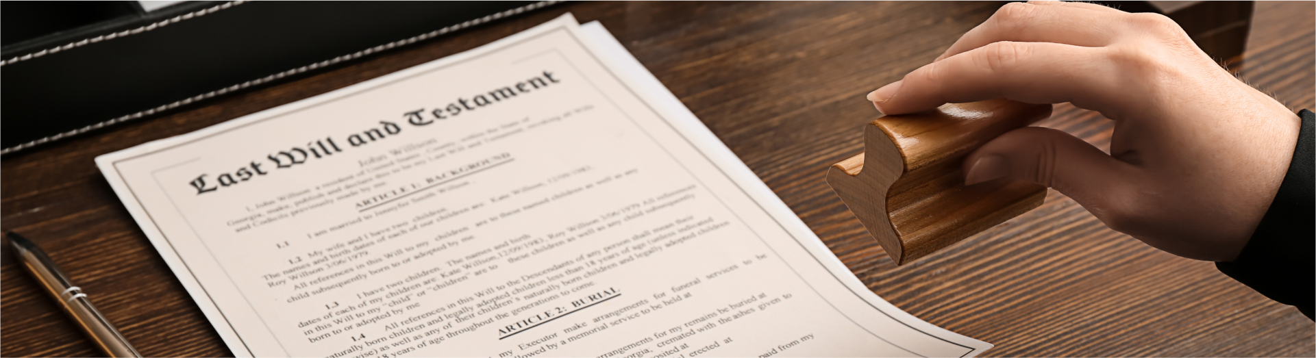 Female notary public working at table